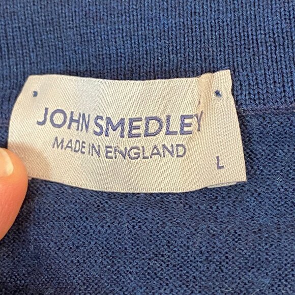 John Smedley Sweater Polo Men Large Made in England 100% Wool Blue Long Sleeve L - Picture 3 of 8